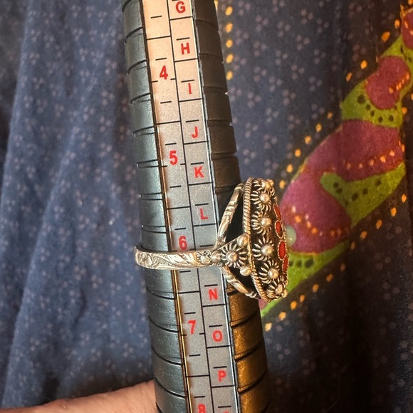 Vintage red and blue enamel and silver ring. Unique, southwestern vibes. - Picture 2 of 6